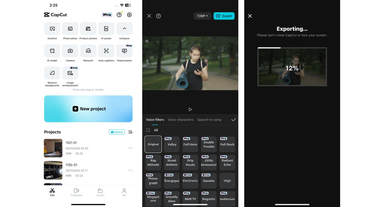 Showing how to change your voice with the CapCut mobile app