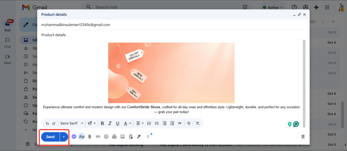 Adjust and send your email
