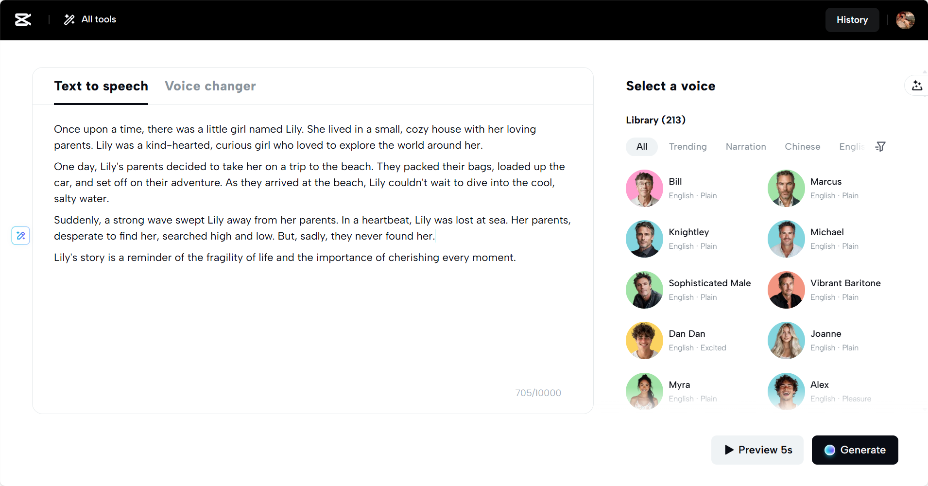 CapCut Web's AI text to speech accent generator