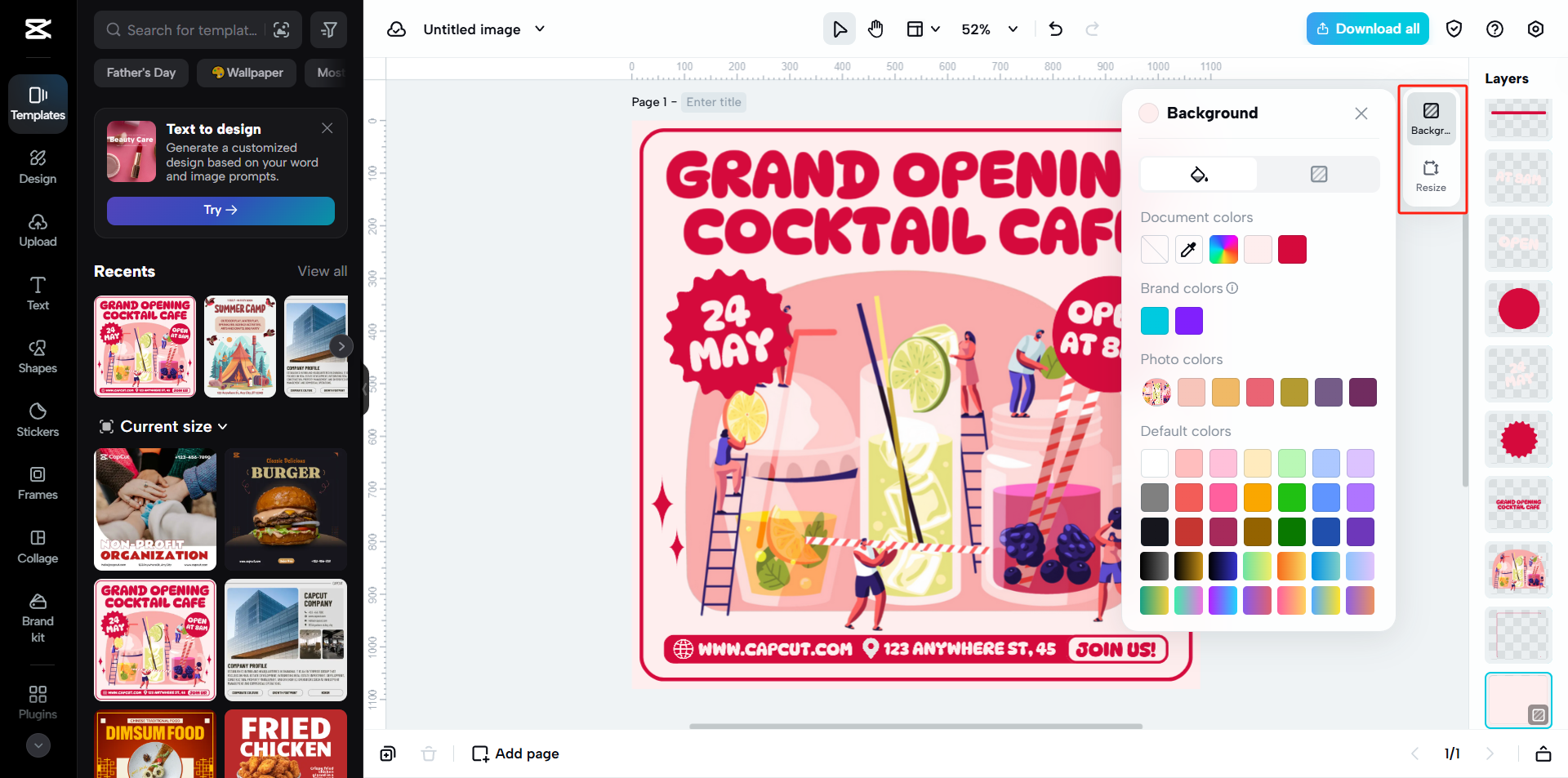 Rearrange image layers and change background