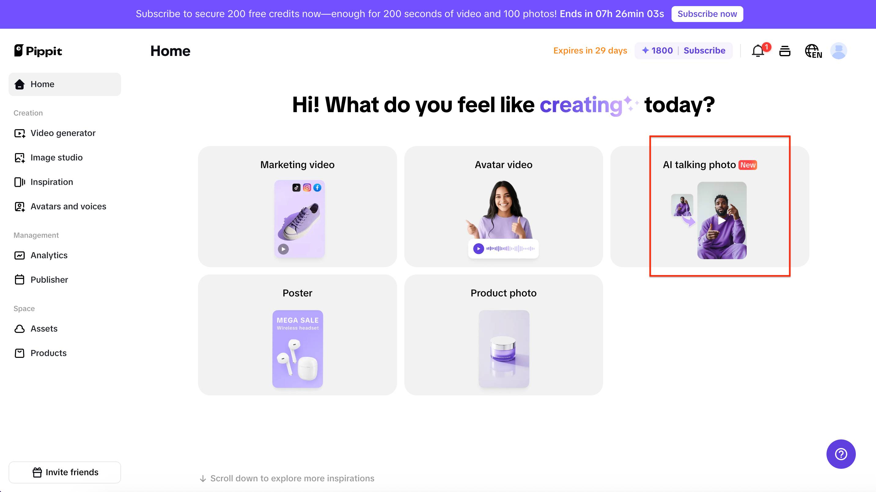 Click on AI talking photo