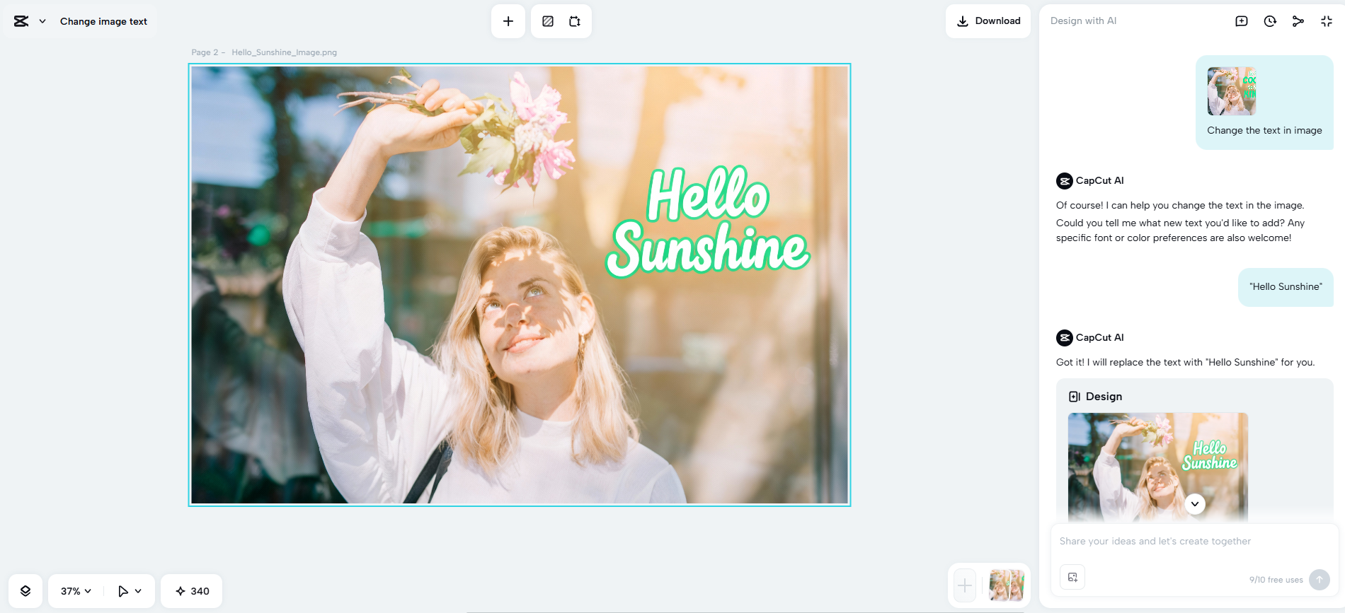Review the generated image with new text