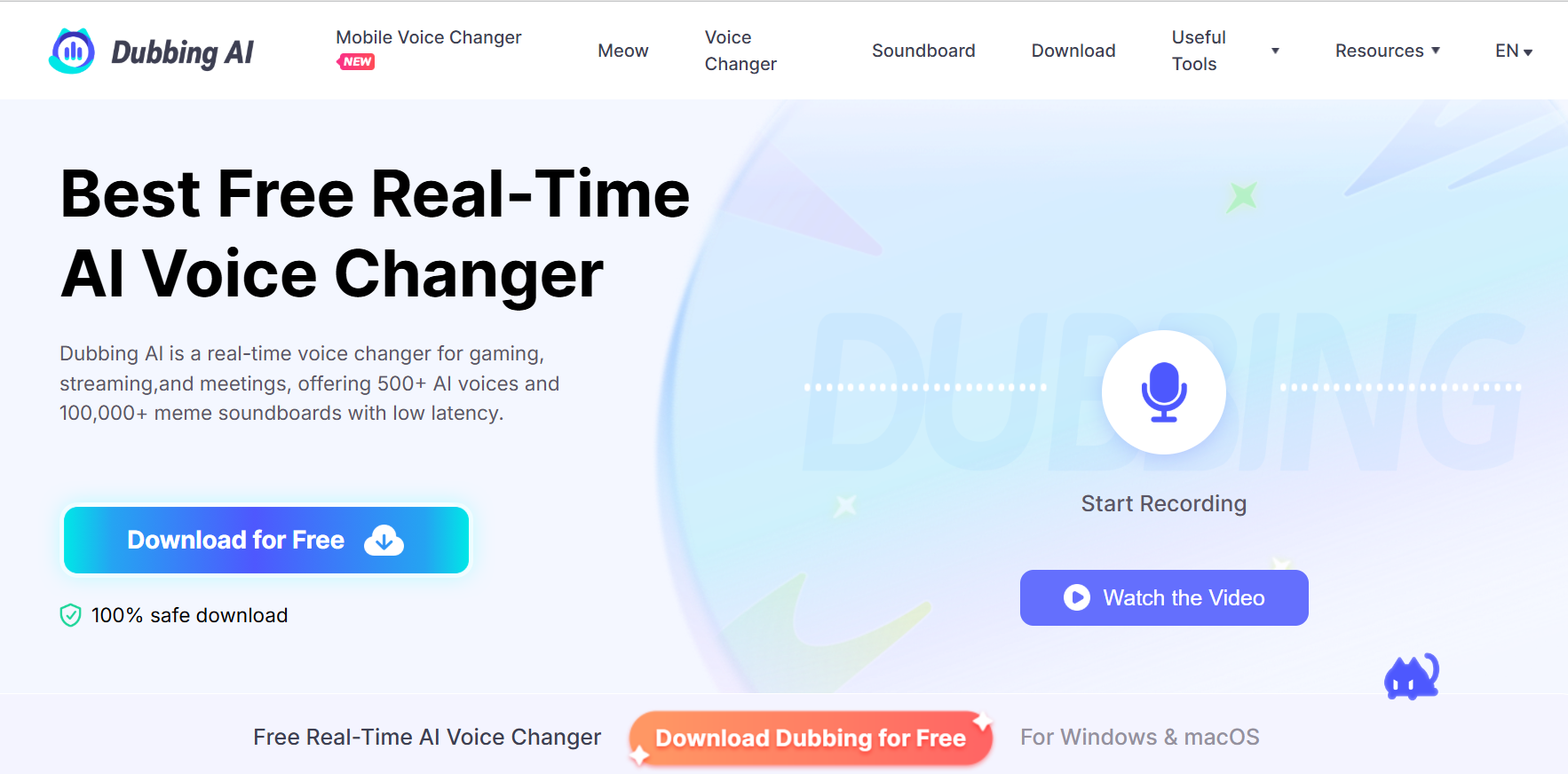 Dubbing AI voice changer software for real-time AI voice effects, gaming, streaming, and meetings