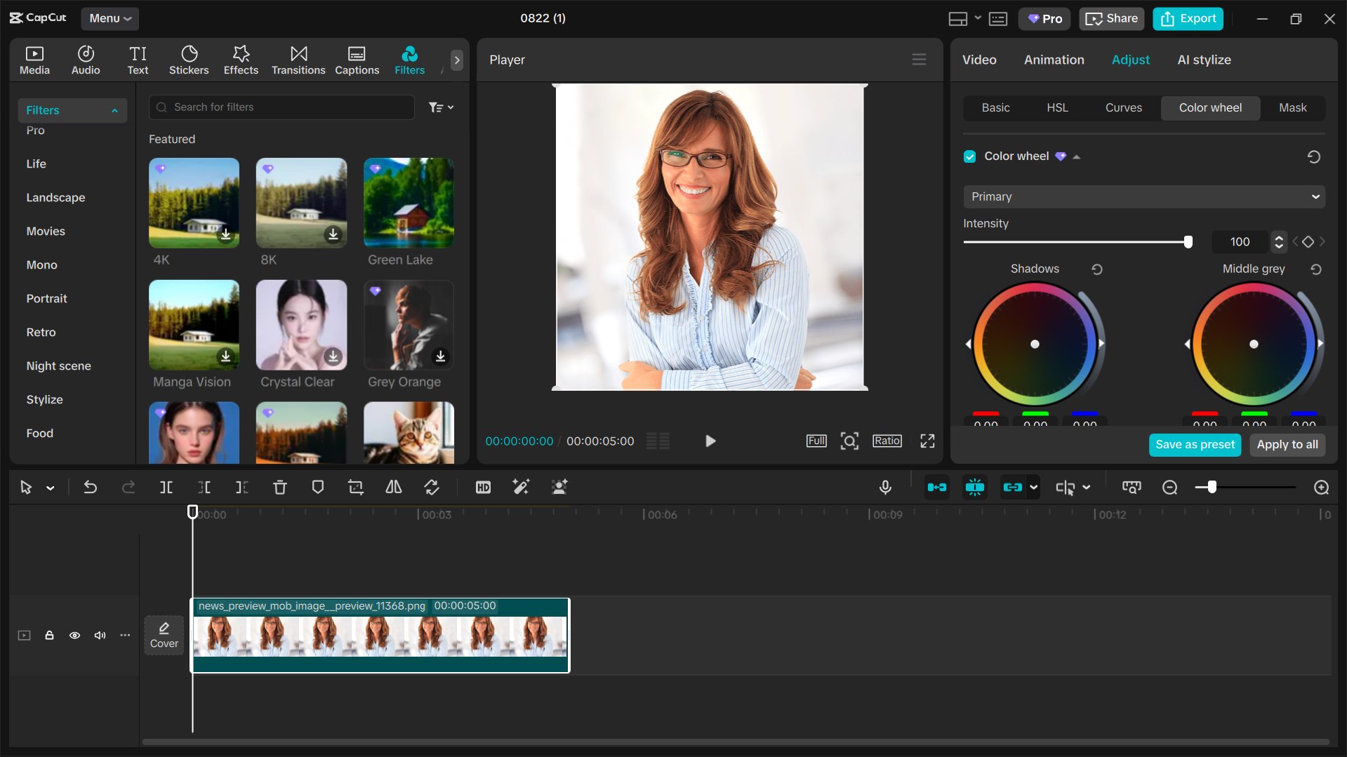 Editing interface of CapCut - the best tool to make your YouTube profile pictures stand out