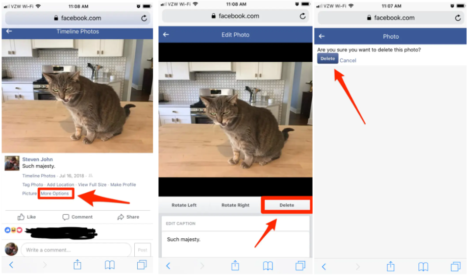 Deleting the Facebook image on a mobile browser