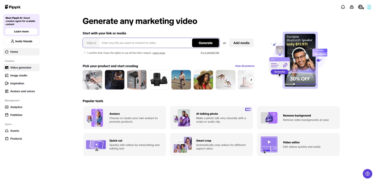 Generate videos with product links or media
