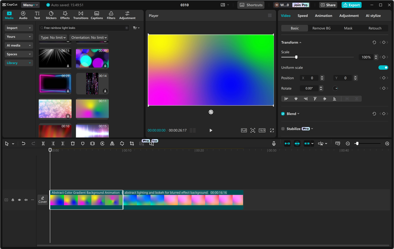 CapCut桌面視訊編輯器的介面，在視訊上應用疊加效果