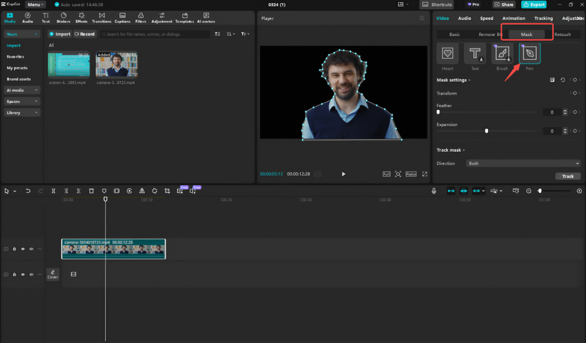 Remove the video background using the Pen mask