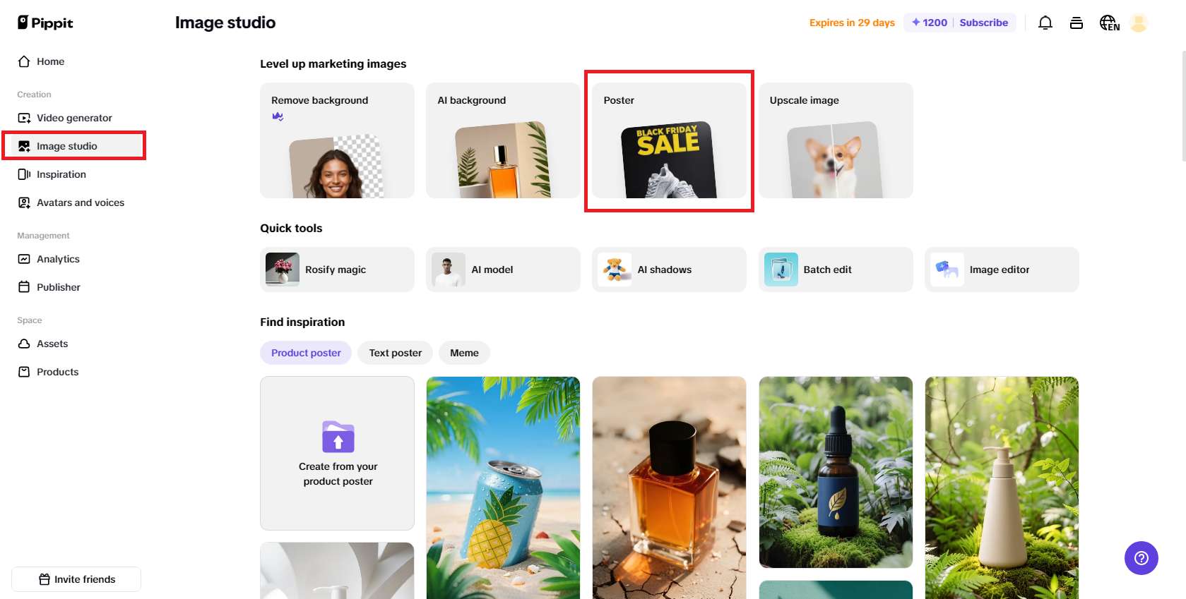 Select the Poster option from Image studio
