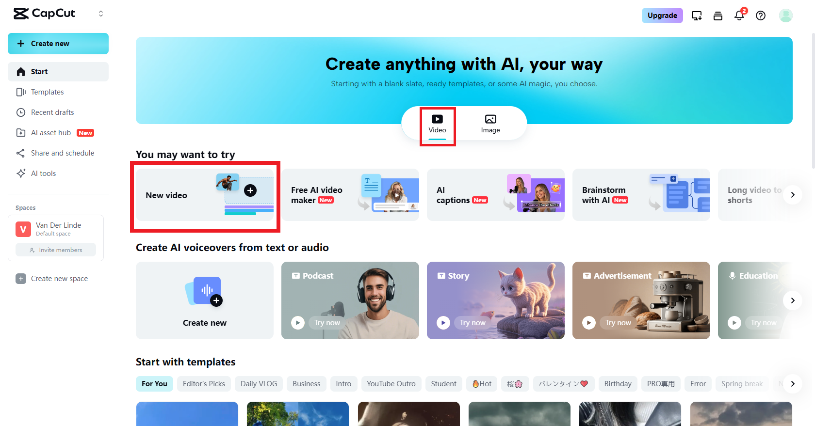 Select new video from the homepage