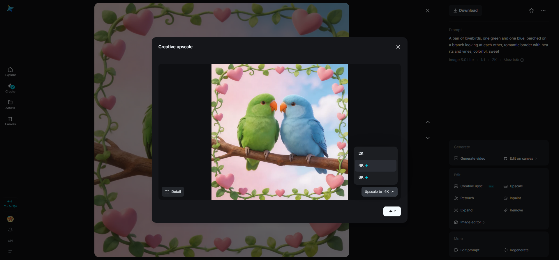 Creative upscale feature in Dreamina