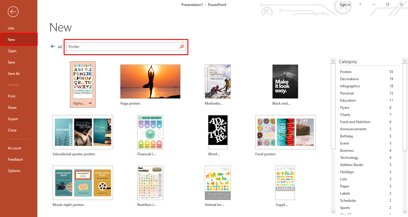 在PowerPoint中搜索任何合適的模板