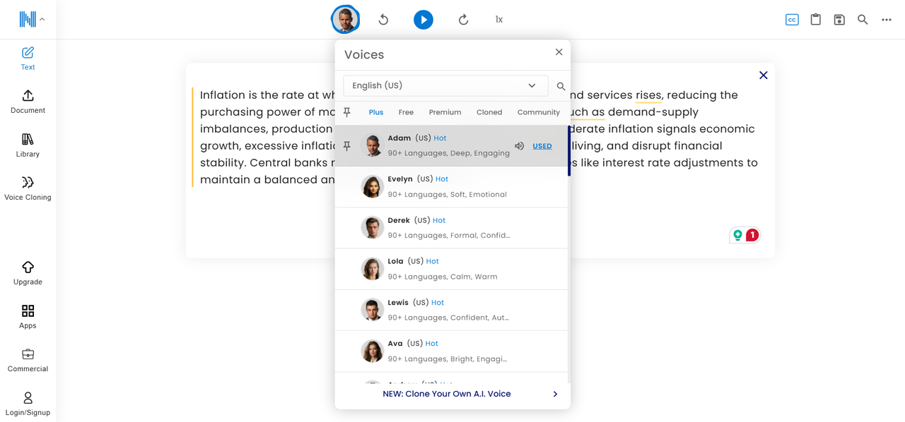 NaturalReader interface