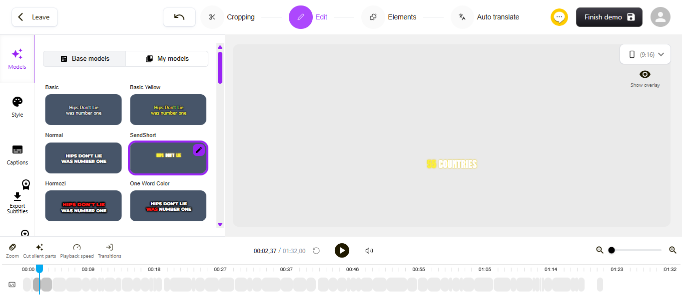Uživatelské rozhraní SendShort