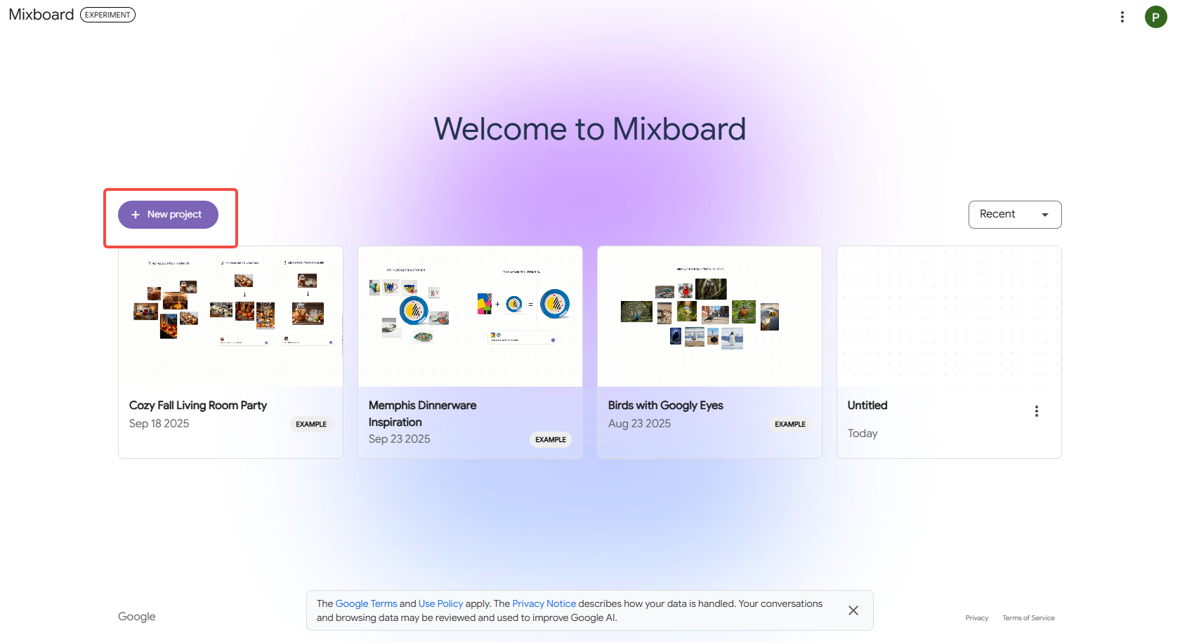 Access Google Labs Mixboard