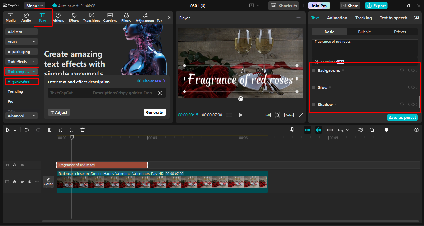Adding and modifying the text in CapCut desktop video editor