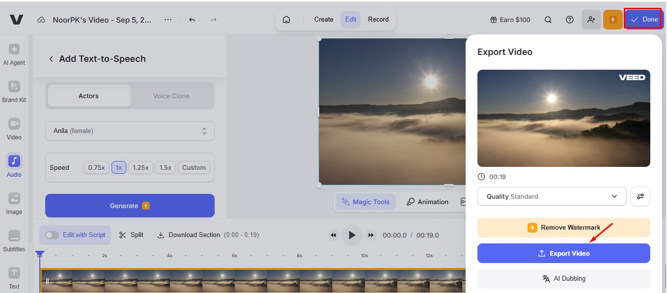 Export your video from Veed