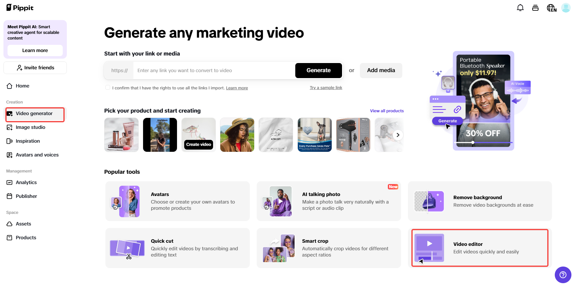Access video editor and upload media