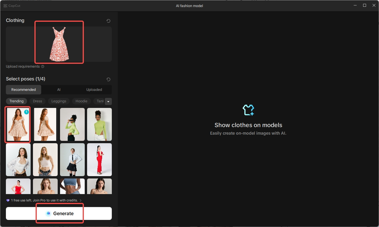 Choose clothing and pose