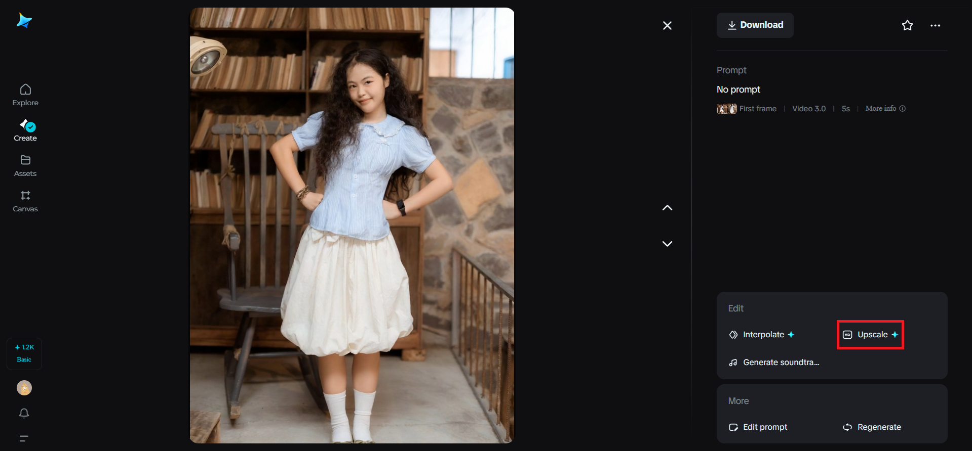 Upscale feature in Dreamina