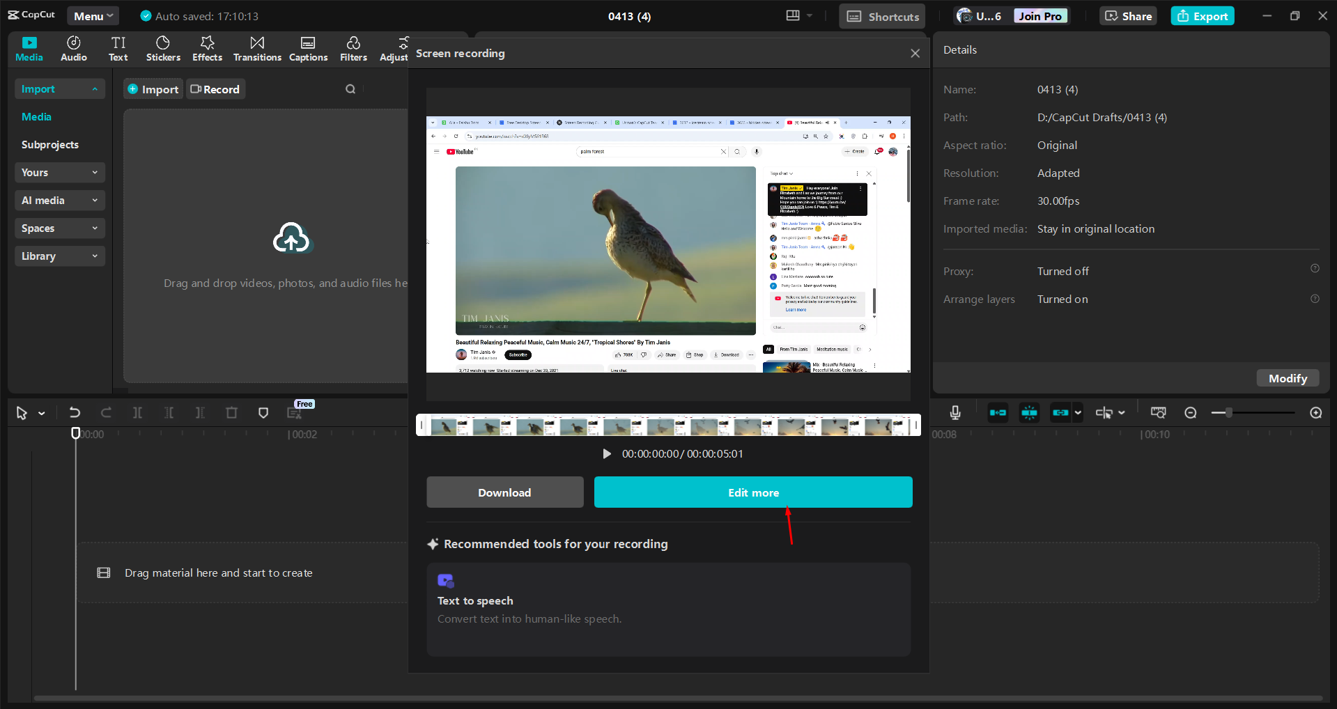 Recording a screen with the CapCut desktop video editor