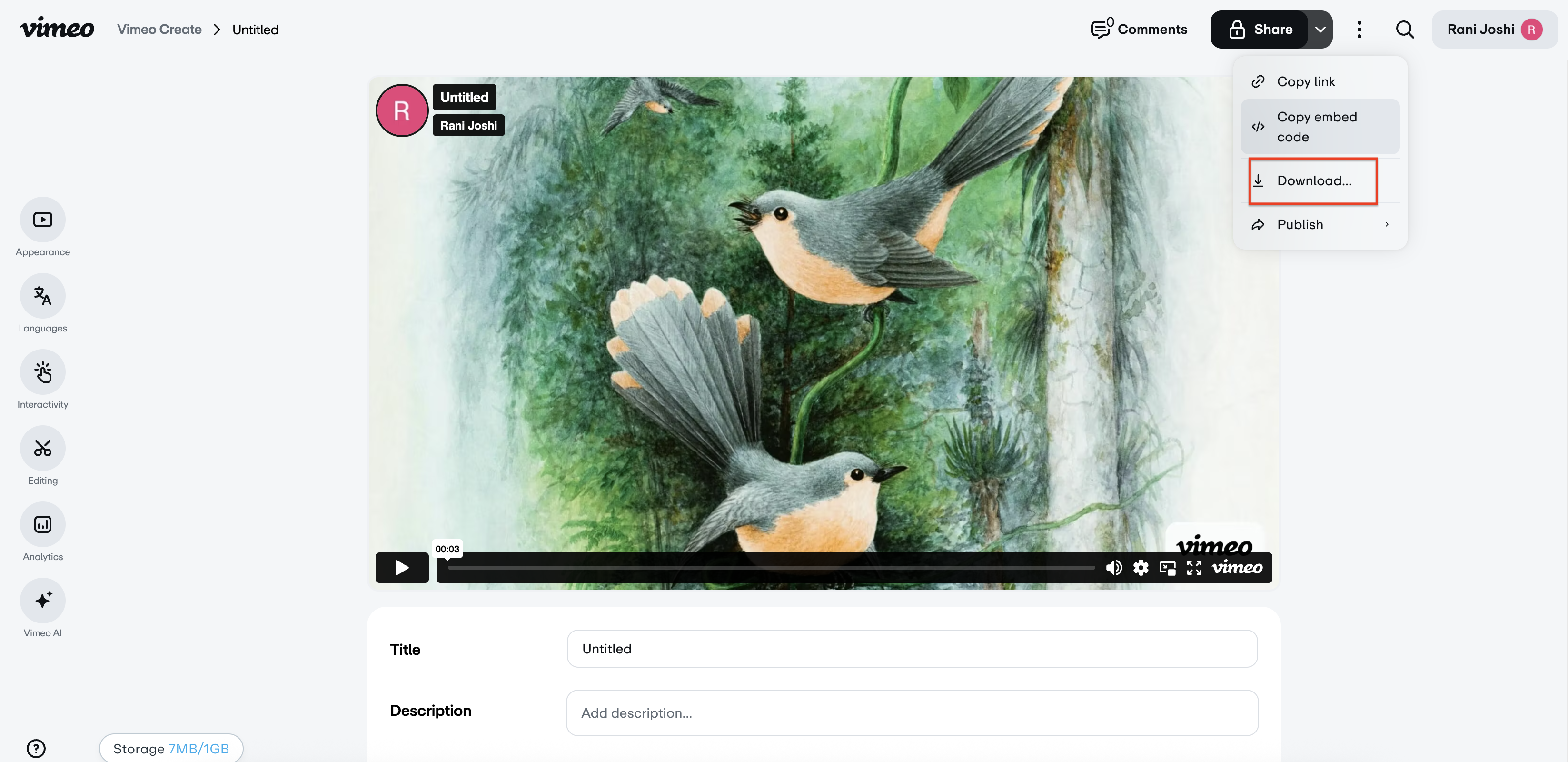 Export and download animated painting