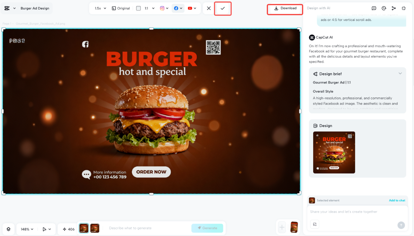 Exporting the ad image in CapCut