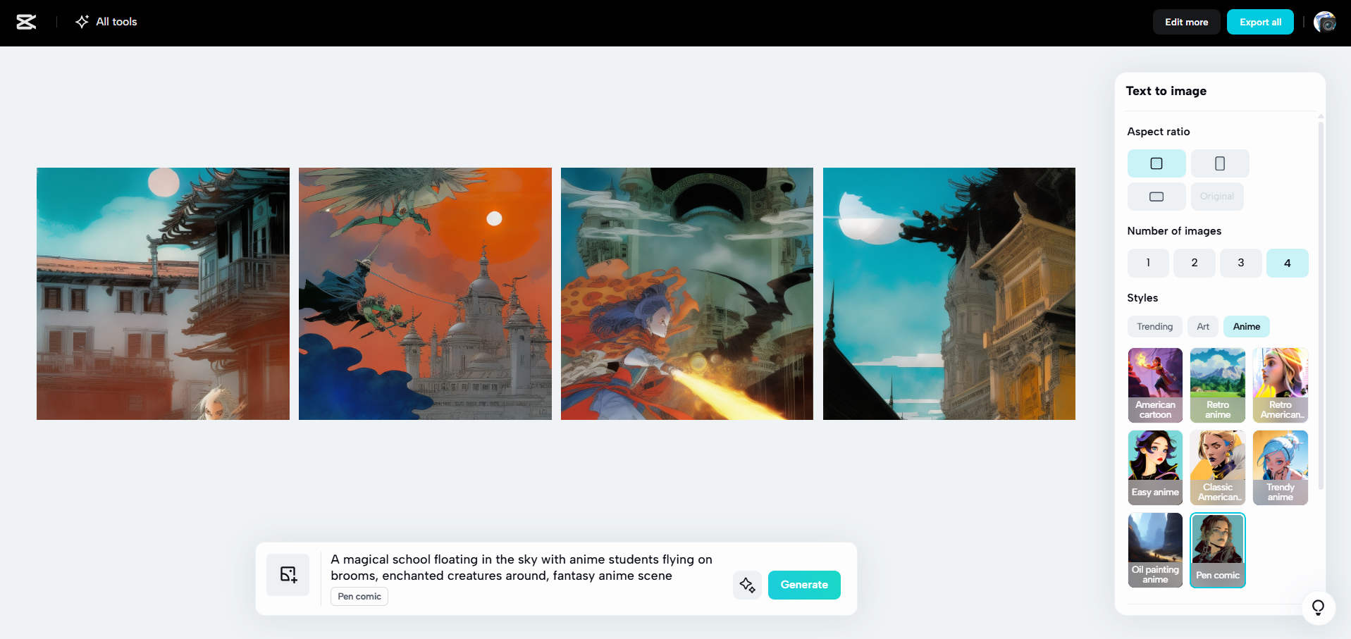 Interface of CapCut Web - an easier way to generate images with AI