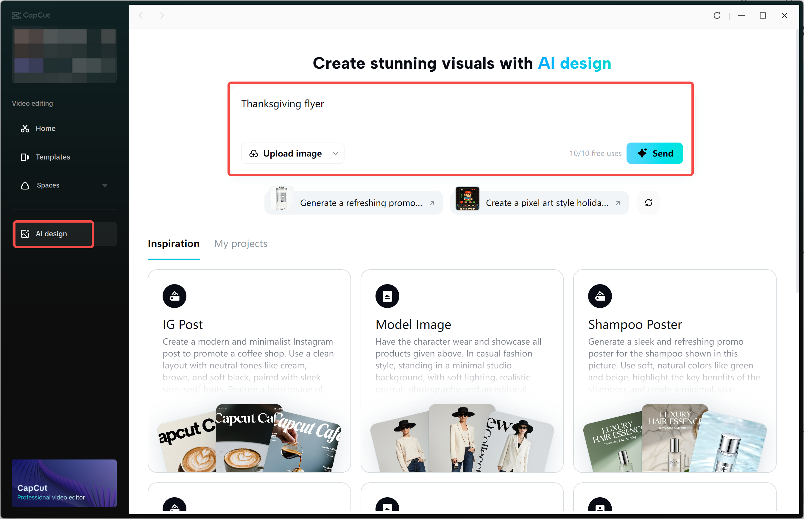Accessing AI design in the CapCut desktop video editor