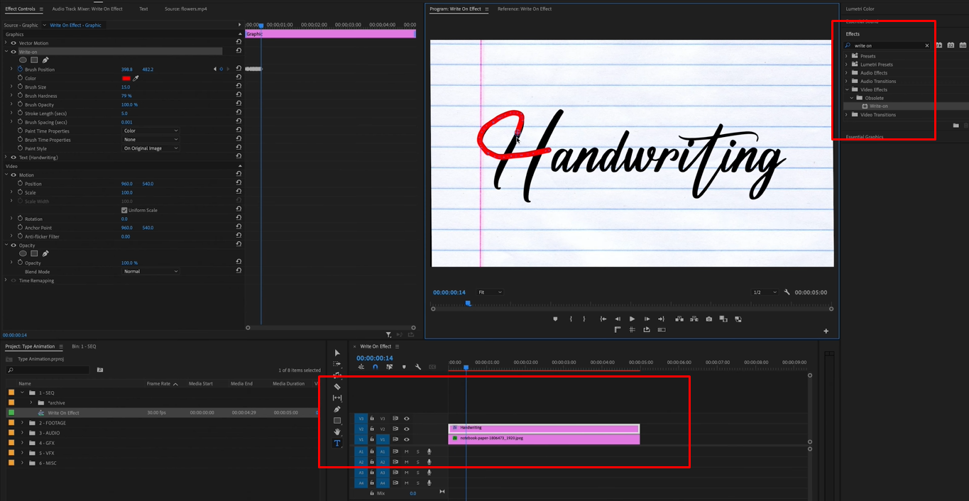 Applicazione dell'animazione al livello di testo in Premiere Pro per l'effetto di scrittura a mano