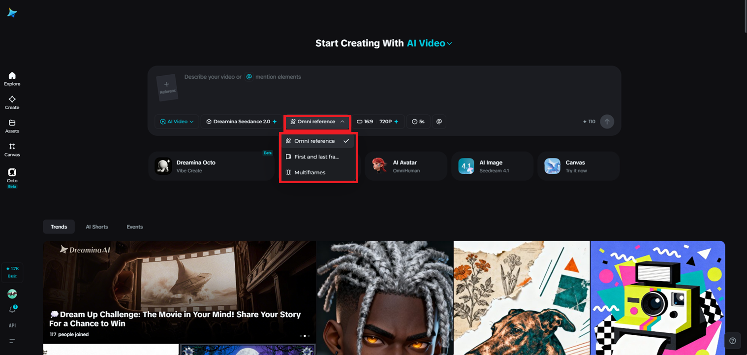 Multi-modal creative workflow feature in Dreamina