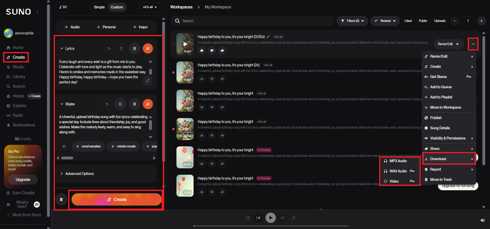 Create your audio in Suno AI