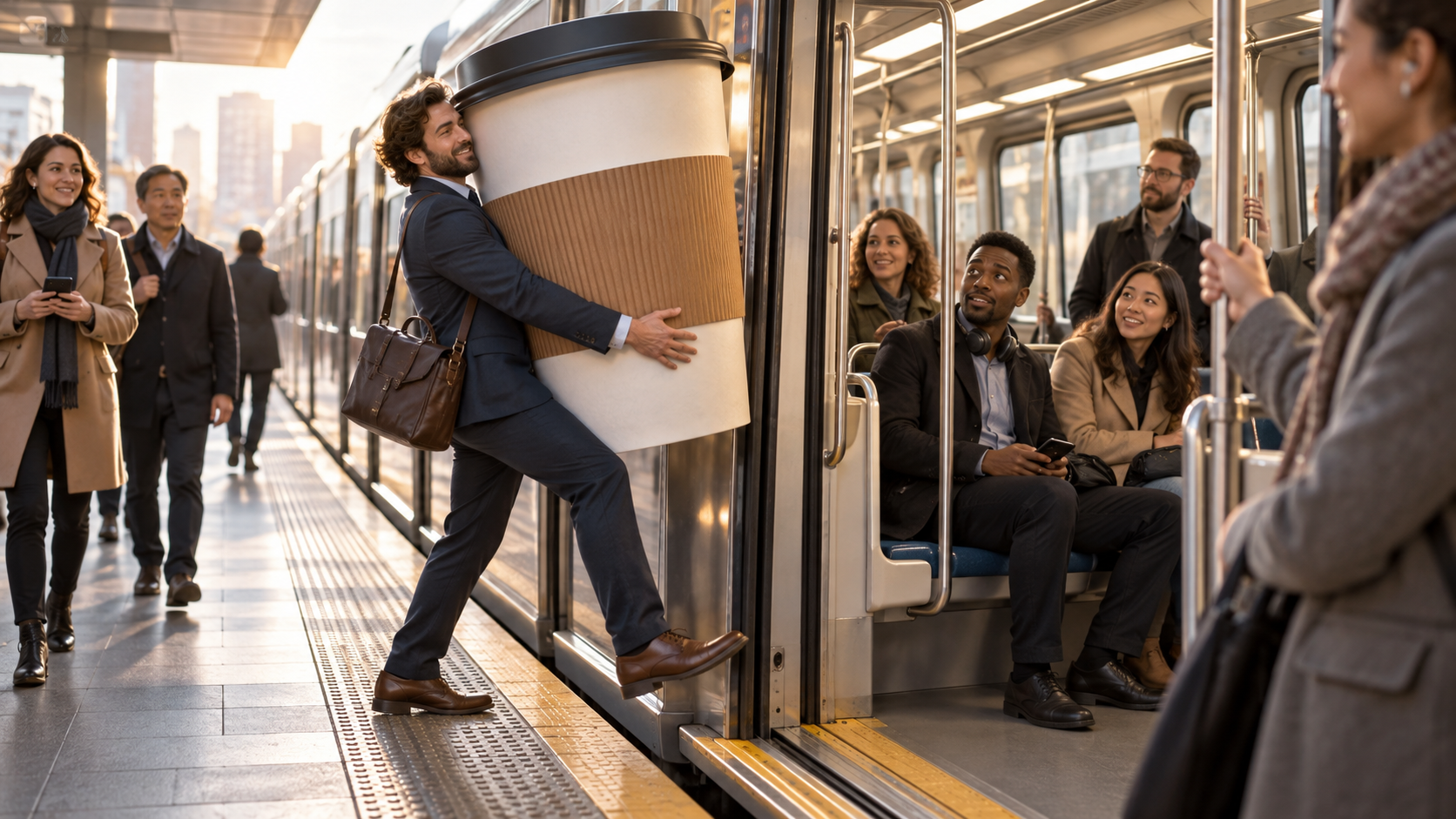 Oversized Coffee on the Subway example