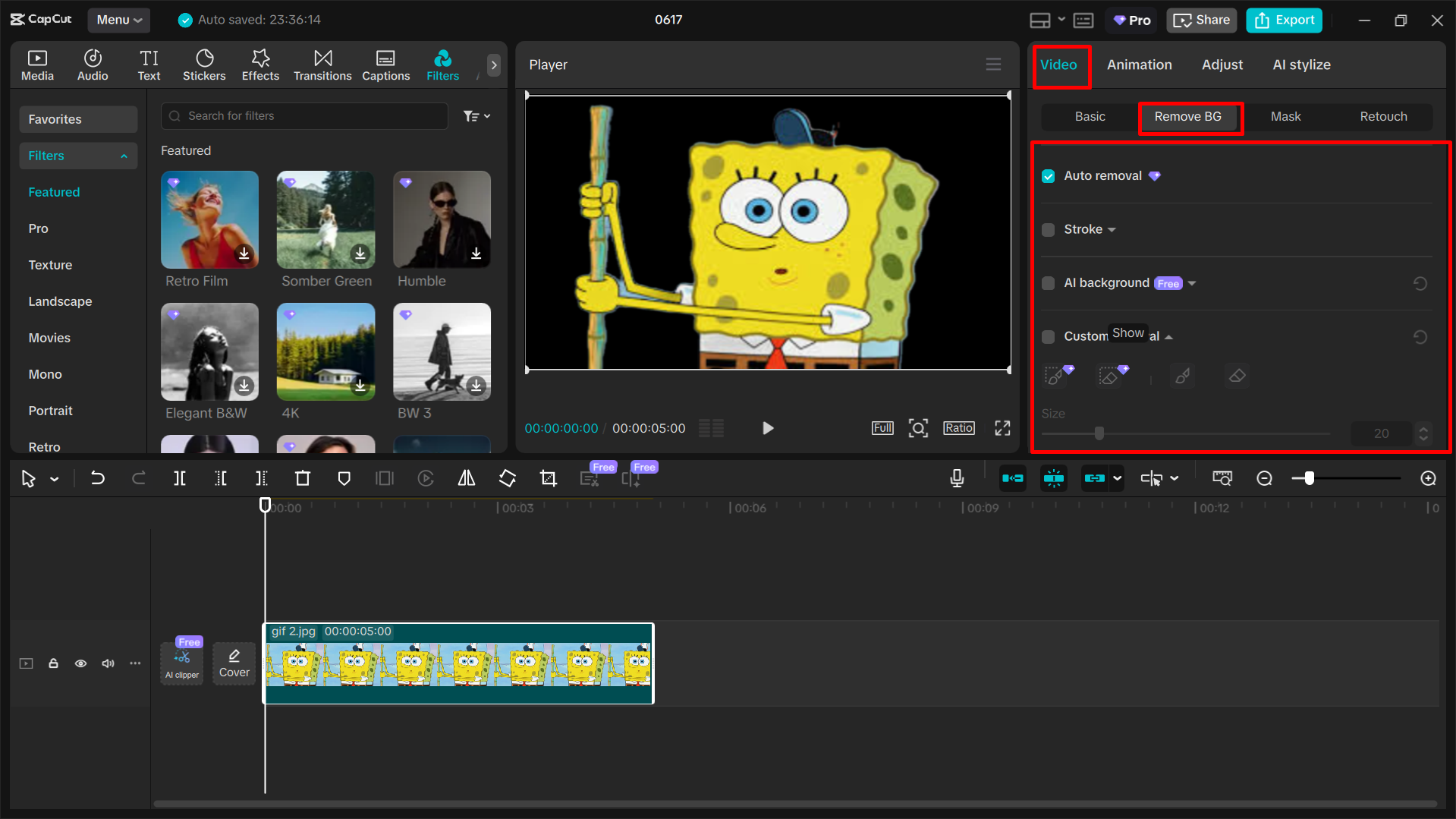 Removing the background from an animated GIF using  the CapCut desktop video editor