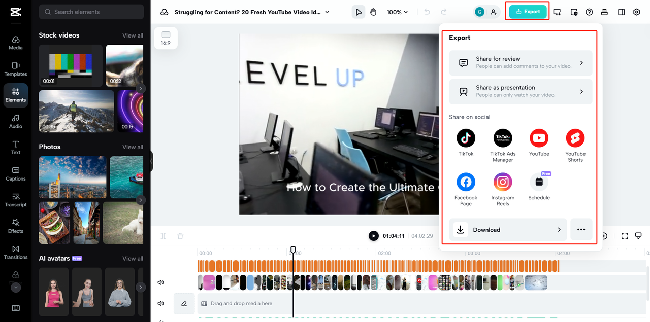 Step 3: A screenshot showing the final generated AI avatar video with export options.
