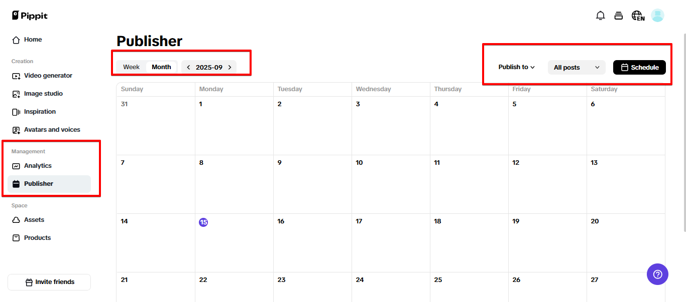 Kalendaryo ng social media at analytics sa Pippit