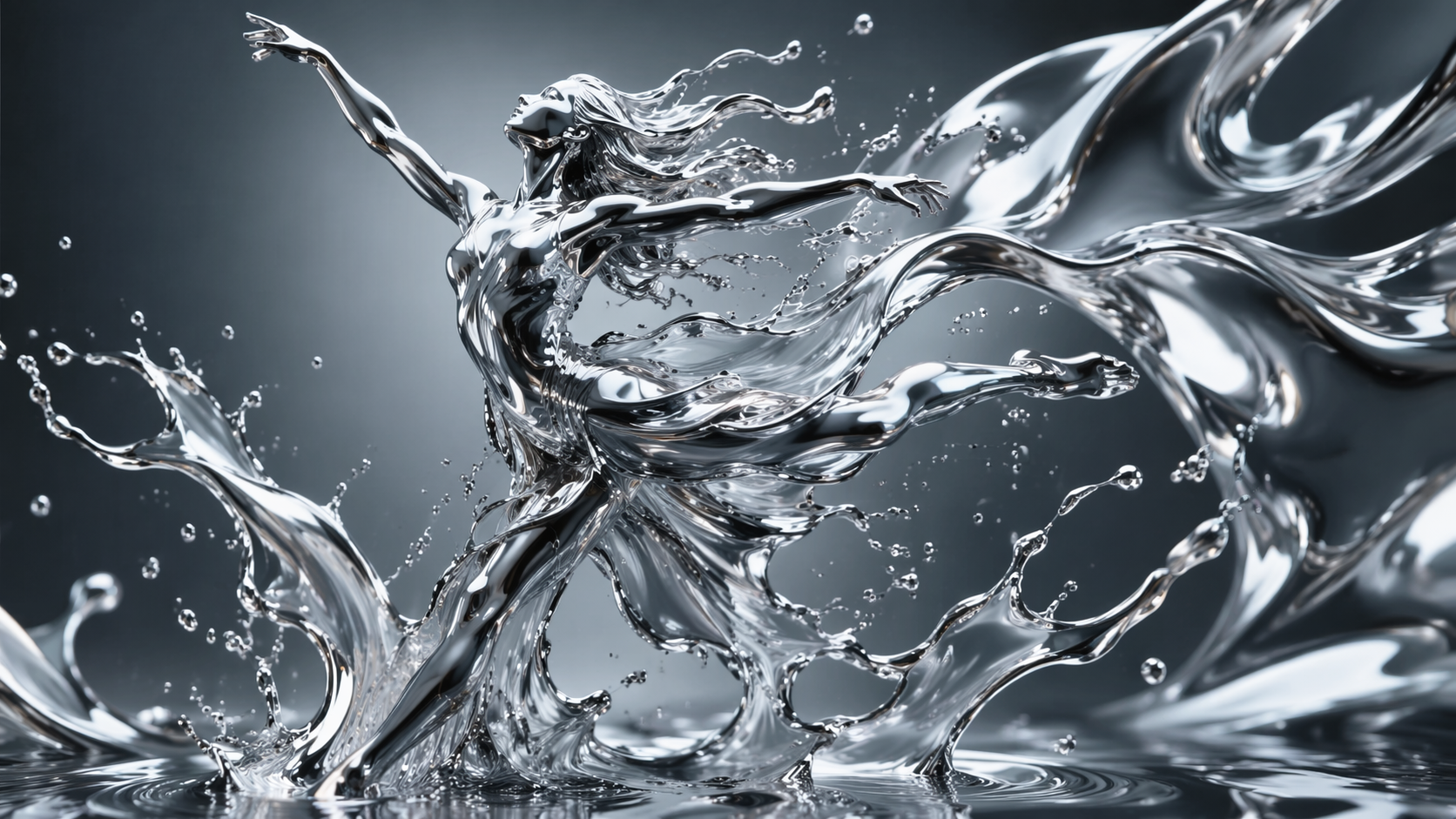 Dreamina AI liquid metal filter prompt example 2: Silver Fluid Studio Scene