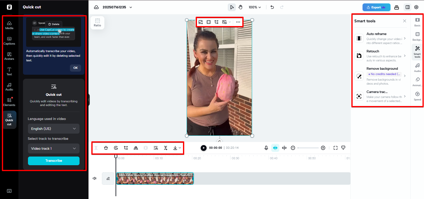 Editing the video in Pippit