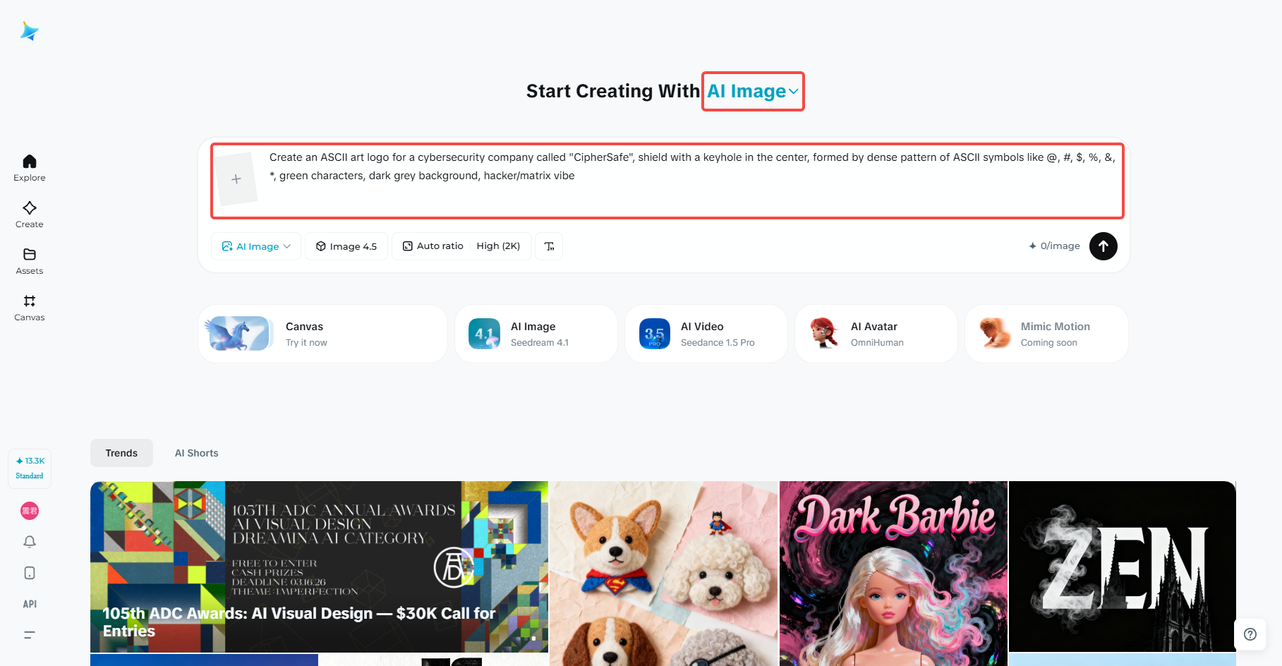 Open AI Image and add a detailed prompt