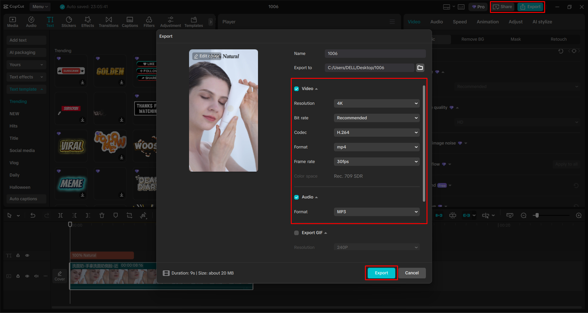 Exporting a video from the CapCut desktop video editor