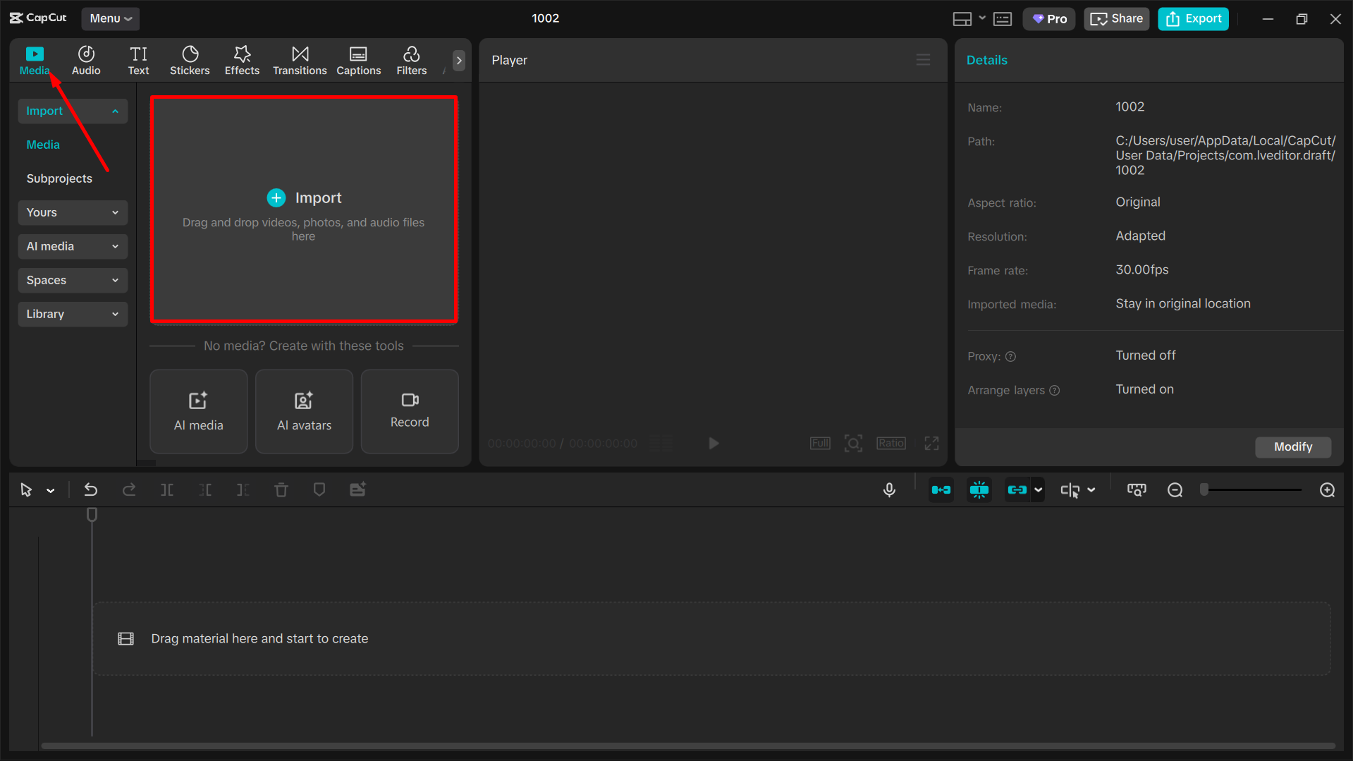 Uploading video to the CapCut desktop video editor
