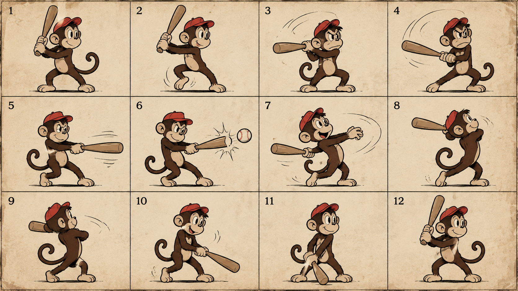 Monkey swinging bat animation sprite sheet