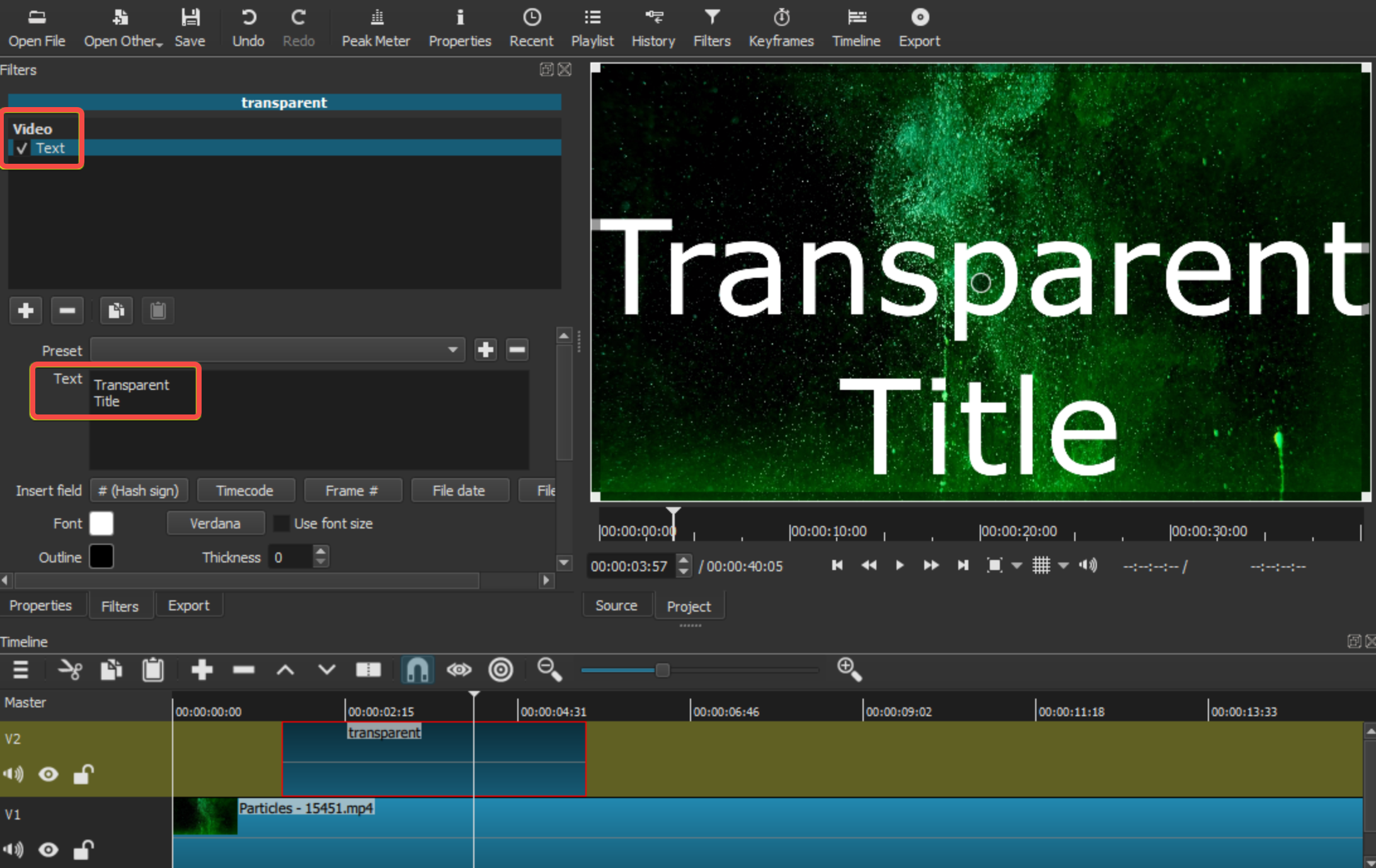 Adding text in Shotcut to a transparent layer