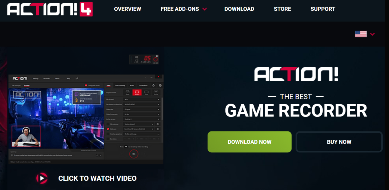 Action screen recorder capture games and record the screen