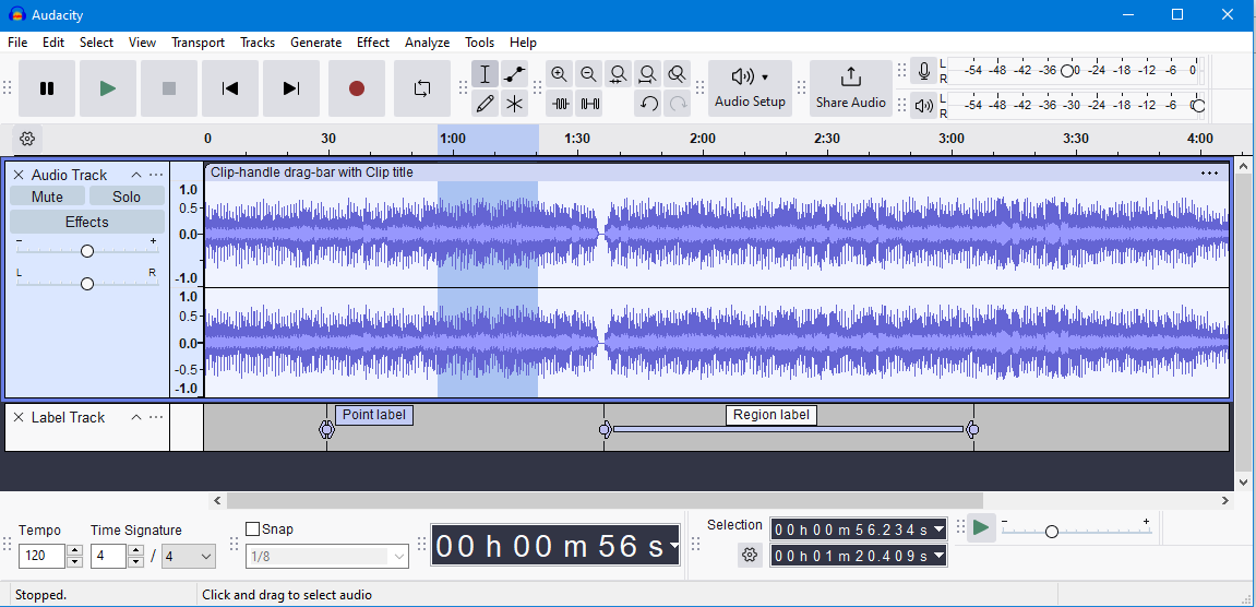 Interface of Audacity — free video sound editor