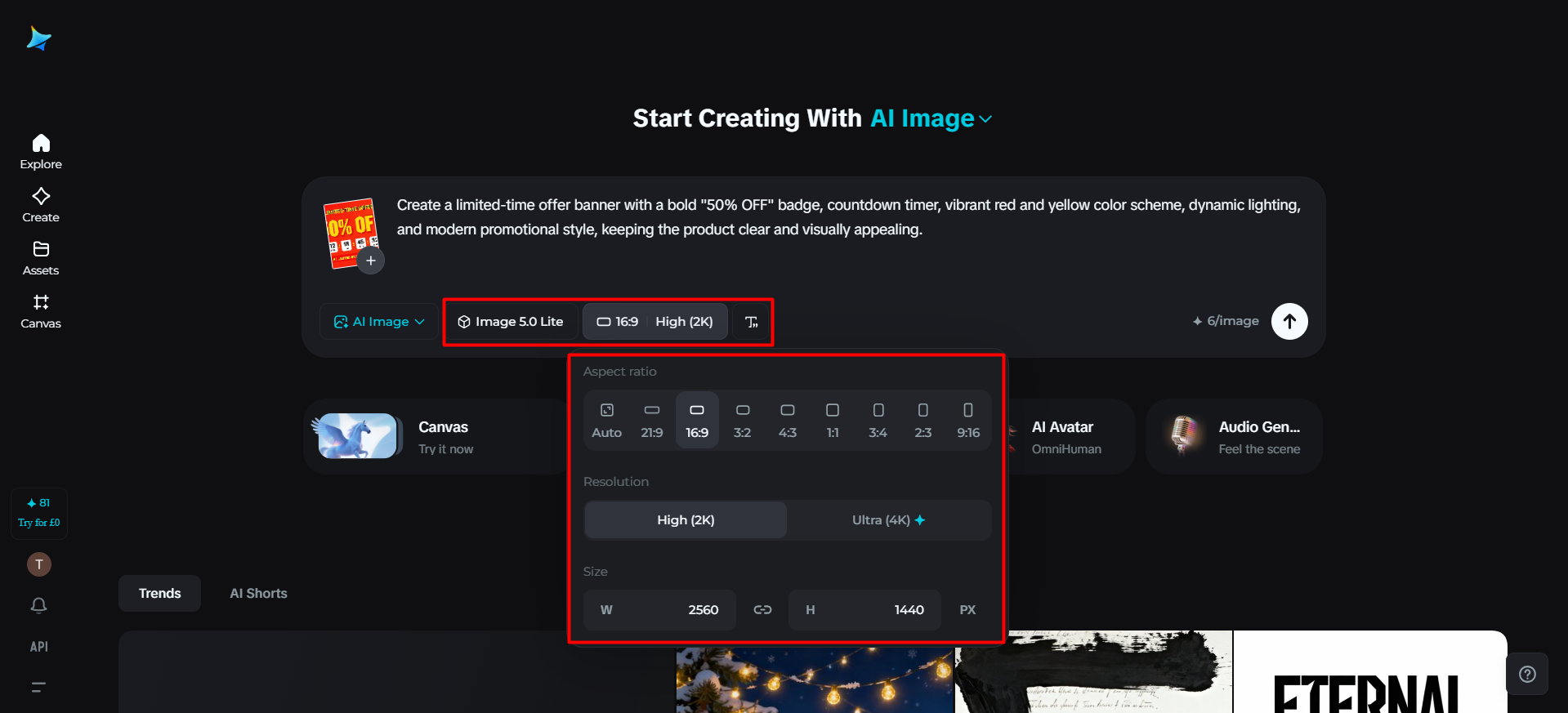 Select the model and generate