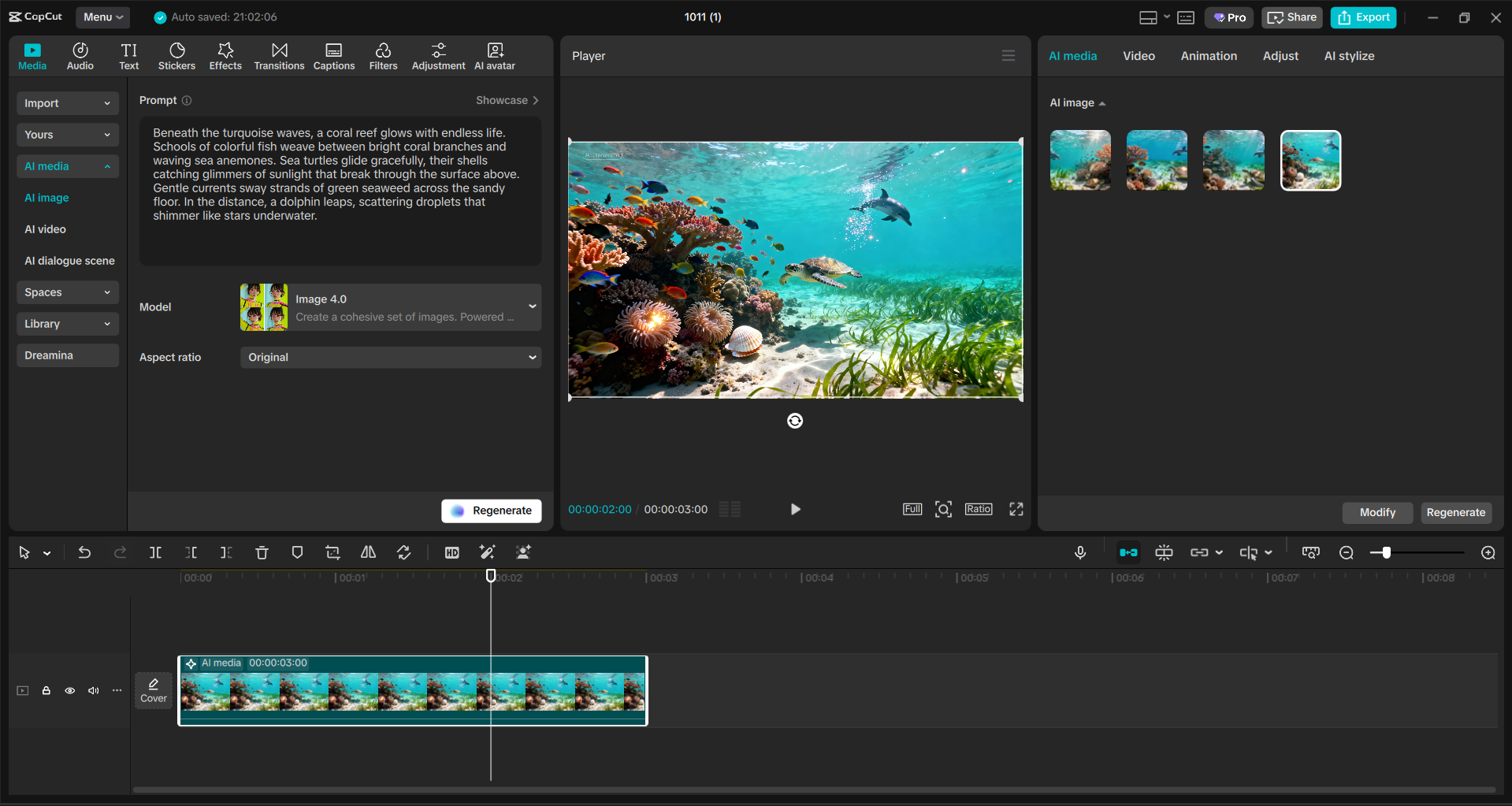 Interface of the CapCut desktop video editor - a user-friendly way to generate images using AI