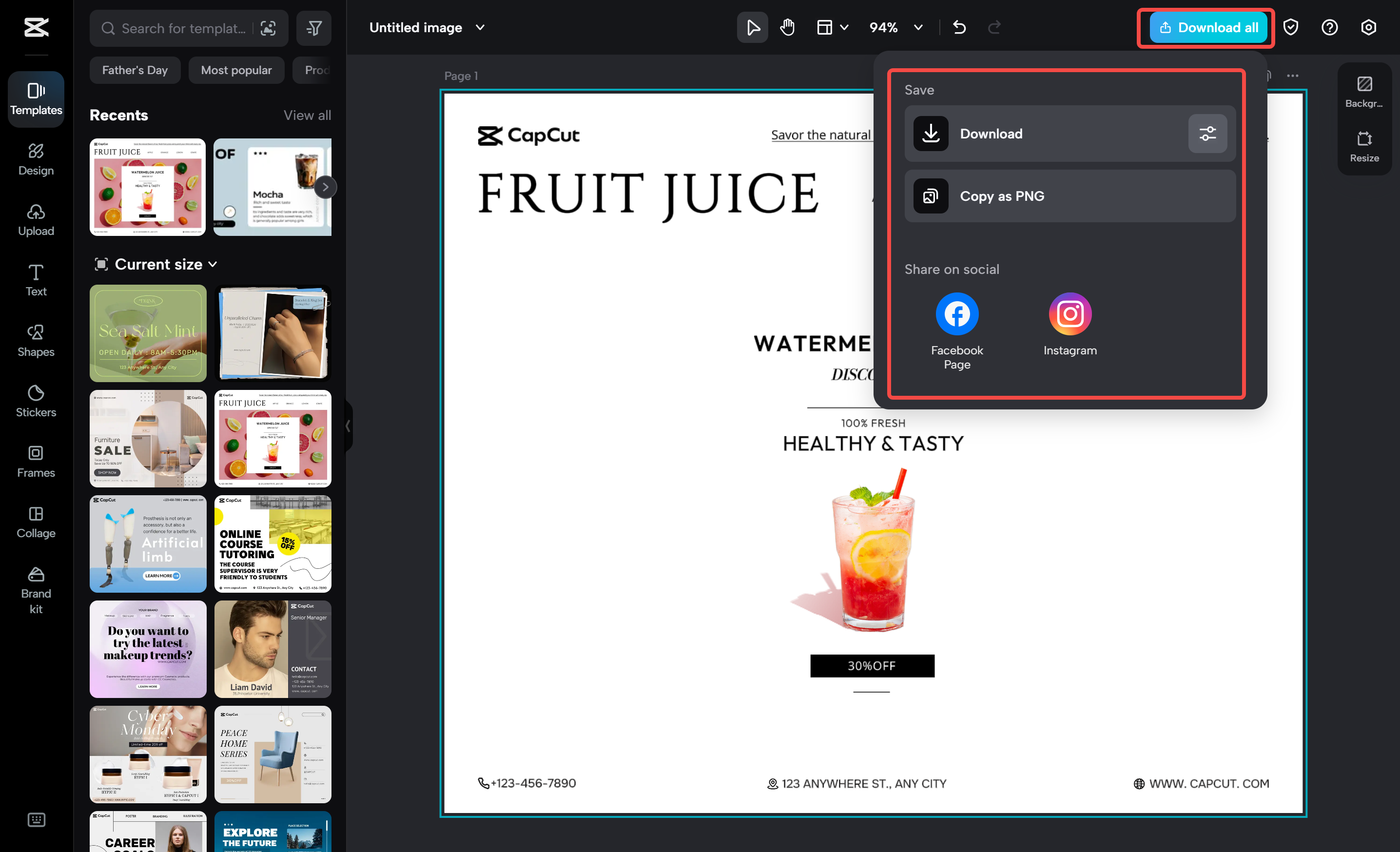 Exporting the final ad from the CapCut desktop video editor