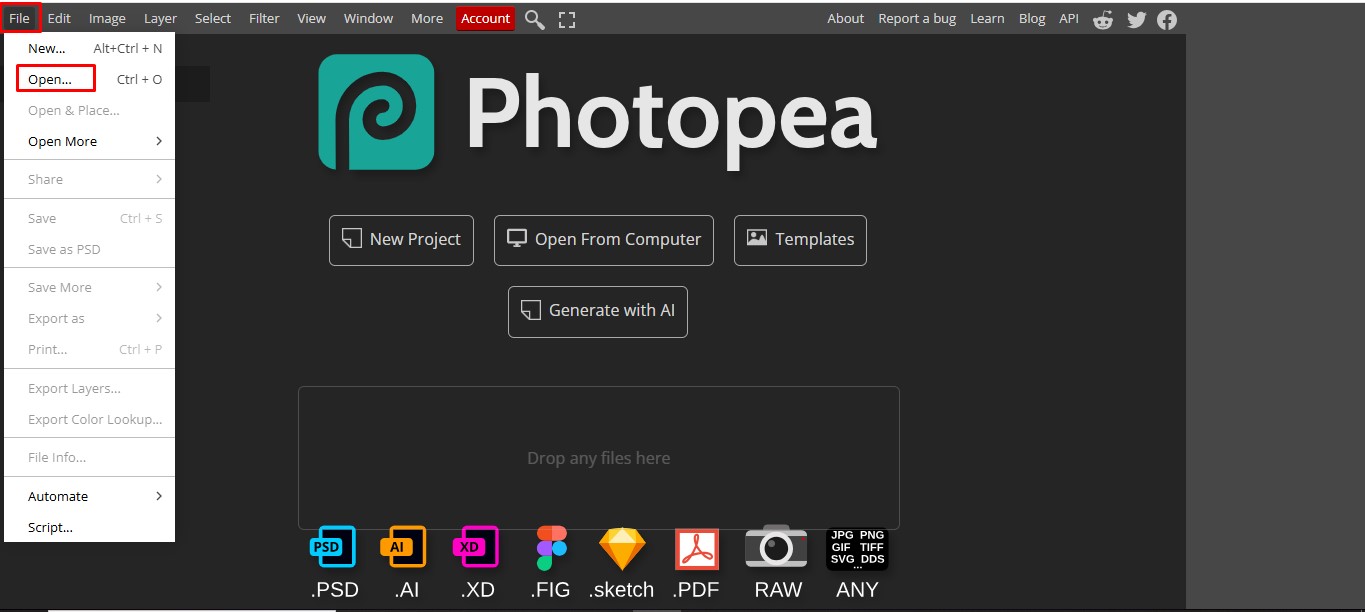 Select your image in the Photopea