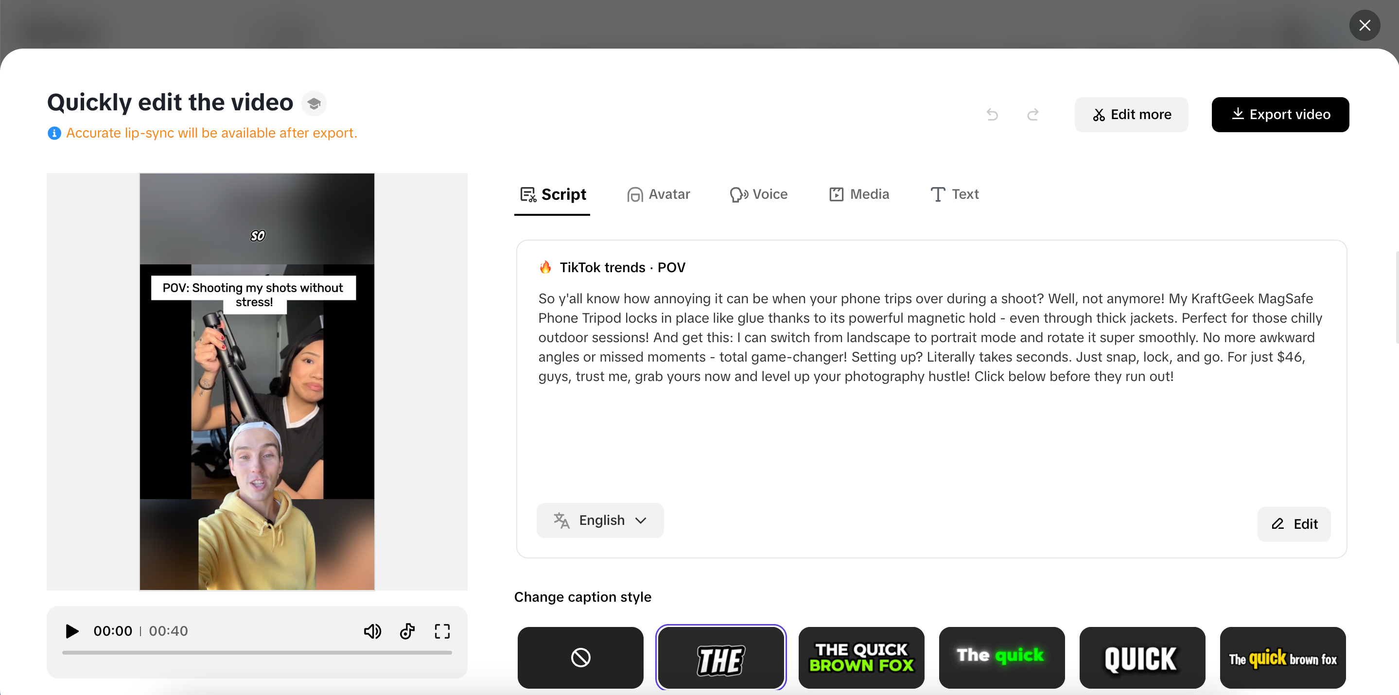 Ang opsyon na \"Quick Edit\"